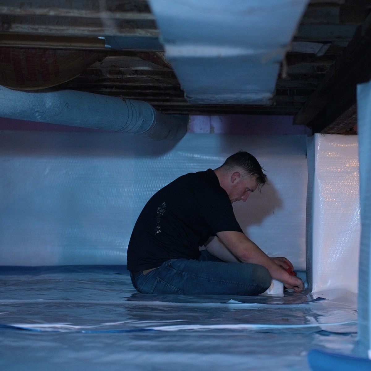 Encapsulating Crawl Space with Vapor Barrier